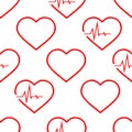 simple seamless pattern of red hearts on a white background, texture Royalty Free Stock Photo