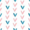 Simple seamless pattern with repeated hearts. Endless romantic print.