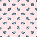 Simple seamless pattern with repeating eyes with lashes. Cute girly print.