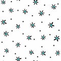 Simple seamless pattern with scattered small flowers and dots. Royalty Free Stock Photo