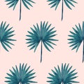 Simple seamless pattern with watercolor palm leaves on light peach background. Hand painted texture with tropical leaf Royalty Free Stock Photo