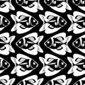 simple seamless pattern of white graphic fish on a black background, texture Royalty Free Stock Photo
