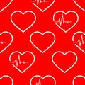 simple seamless pattern of white hearts on a red background, texture Royalty Free Stock Photo