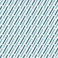 Simple seamless vector abstract pattern with teal andblue dashed diagonal lines on a white background