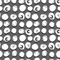 Simple seamless vector pattern of dots, strokes, spots, strokes. Hand drawn illustration, dry brush. Scandinavian style, wallpaper