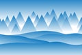 Simple seamless vector winter landscape with blue misty mountains covered in snow.