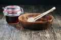 simple and self-made ladle honey spoon is made of wood