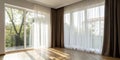 Empty room with brown curtains and sunlight Royalty Free Stock Photo