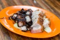 Simple serving of Chinese style roast pork or siew yuk Royalty Free Stock Photo