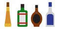 Simple set of alcoholic colorful bottles illustration. Alcohol cocktails drinks icons. Bar menu flat vector logos