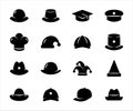 Simple Set of assorted hat Related Vector icon graphic design. Contains such Icons as hat of police, baseball, baby, children,