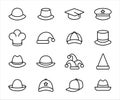 Simple Set of assorted hat Related Vector icon graphic design. Contains such Icons as hat of police, baseball, baby, children,