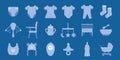 Simple Set of baby supply and outfit Related Vector icon graphic design. Contains such Icons as diaper, jumpsuit, boy, girl, sock