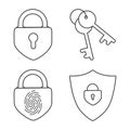Simple Set of Biometric Related Vector Line Icons. Contains such Icons as Voice Recognition, Fingerprint, Door Lock