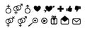 Simple set of black icons for dating site, for communication on Internet. Black silhouette icons with gender symbols Royalty Free Stock Photo