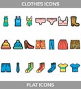 Simple Set ofÃÂ Clothes and shopping Vector flat with outline Icons. Contains suchÃÂ IconsÃÂ asÃÂ t-shirt, boots, shoes, pants, Royalty Free Stock Photo