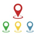 Simple set colored pointers or pin marker of location isolated flat
