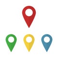 Simple set colored pointers or pin marker of location isolated flat