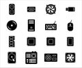 Simple Set of computer component and peripheral Related Vector icon graphic design. Contains such Icons as processor, power supply