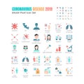 Simple Set of Coronavirus Disease 2019 Covid-19 Flat Icons. such Icons as Symptoms, Infection, Laboratory Testing, Social