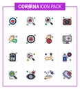 Corona virus 2019 and 2020 epidemic 16 Flat Color Filled Line icon pack such as hands, case, find, medical, emergency