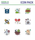 Covid-19 Protection CoronaVirus Pendamic 9 Filled Line Flat Color icon set such as washing, seconds, test, hands hygiene, disease
