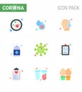 Simple Set of Covid-19 Protection Blue 25 icon pack icon included handcare, bottle, fever, spray, fever Royalty Free Stock Photo
