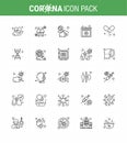 25 line Coronavirus Covid19 Icon pack such as medical pills, services, hand, online, touch