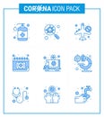 Simple Set of Covid-19 Protection Blue 25 icon pack icon included schudule, calendar, magnifying, appointment, not allow