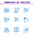 Simple Set of Covid-19 Protection Blue 25 icon pack icon included vaccine, flu, eye, virus, fuild