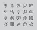 Simple Set of Creativity Related Vector Line Icons. Contains such Icons as Inspiration, Idea, Brain, Teacher, Music, Lamp, Gears, Royalty Free Stock Photo
