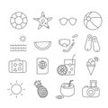 Simple set of summer on the beach collection. Travel or island vacation theme. Outline icons vector on white background Royalty Free Stock Photo