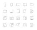 Simple set of devices vector line web icons. Contains such Icons as mobile phone, tablet, desktop, watch, projector, desktop, tv, Royalty Free Stock Photo