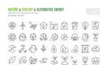 Simple Set of ECO Vector Thin outline Icons. such as Environment, Ecolgy, Renewable Energy, Alternative Power, Bio Fuel, Recycle, Royalty Free Stock Photo