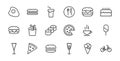 A simple set of fast food icons related to the vector line. Contains icons such as pizza, burger, sushi, bike