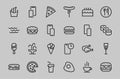 A simple set of fast food icons related to the vector line. Contains icons such as pizza, burger, sushi, bike, scrambled