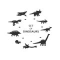 Simple set flat style icons of different dinosaurs. Royalty Free Stock Photo