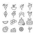 Simple set of food for party minimal icon isolated. Modern outline on white background Royalty Free Stock Photo