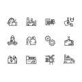 Simple set industry, production and factory illustration line icon. Contains such industrial machines, manufacturing