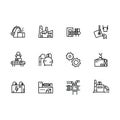 Simple set industry, production and factory vector line icon. Contains such industrial machines, manufacturing plant Royalty Free Stock Photo