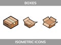 Simple Set ofÃÂ Isometric packaging boxes Vector FlatÃÂ Icons. Color flat isometric icons with thick strokes. Cardboard boxes Royalty Free Stock Photo