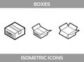 Simple Set ofÃÂ Isometric packaging boxes Vector Line artÃÂ Icons. Black and white line art isometric icons with thick strokes. Royalty Free Stock Photo