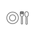 Simple set of kitchen utensil plate with spoon and fork minimal icon isolated. Modern outline on white background Royalty Free Stock Photo