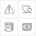 Simple Set of 4 Line Icons such as alert; decision making; warning; love; preferences