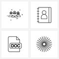 Simple Set of 4 Line Icons such as avatar, support, group, book, file