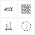 Simple Set of 4 Line Icons such as bench, analytics, heart, game, statistics