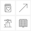 Simple Set of 4 Line Icons such as book; airplane; heart; arrow; runway