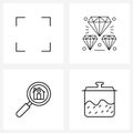 Simple Set of 4 Line Icons such as brackets; search; diamond; house; hotpot