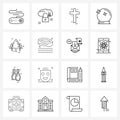 Simple Set of 16 Line Icons such as Christmas, space, protect, globe, Christianity