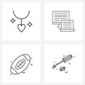 Simple Set of 4 Line Icons such as diamond, sports, romantic, laptop, ball